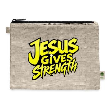 Jesus Gives Strength Streetwear Christian Gym Desi - Hemp Carry All Pouch - natural - Front