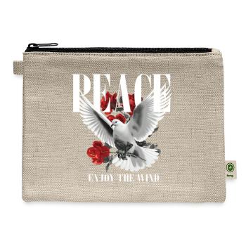 Peace Dove in Red Rose Bloom - Hemp Carry All Pouch - natural - Front