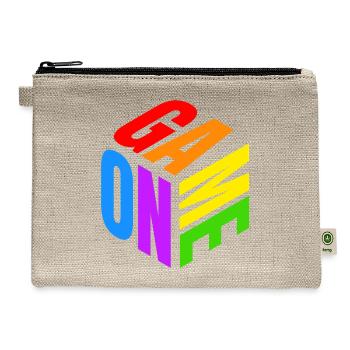 GAME ON 3D Isometric Cube | Colorful Retro Rainbow - Hemp Carry All Pouch - natural - Front