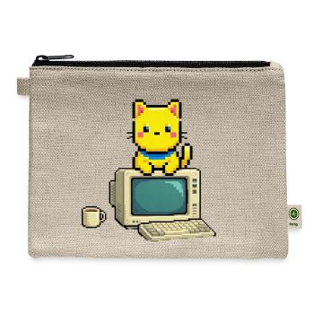 Pixel Cat on Retro Computer - Hemp Carry All Pouch - natural - Front