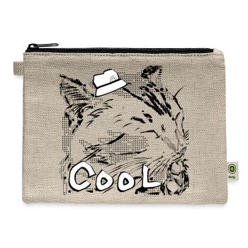 Cool Cat Cowboy Hat Funny Retro Comic Art Design - Hemp Carry All Pouch - natural - Front