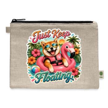 Just Keep Floating – Shiba Inu on Flamingo Float - Hemp Carry All Pouch - natural - Front