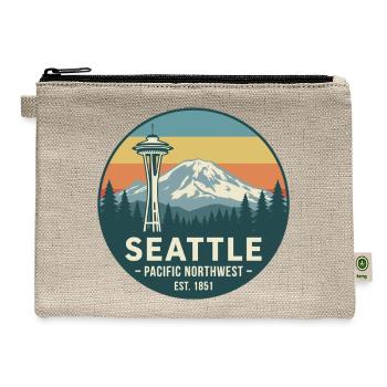 Seattle Pacific Northwest Retro Vintage Skyline - Hemp Carry All Pouch - natural - Front