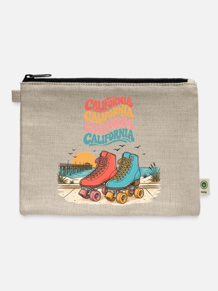 California-Retro-Roller-Skates-Sunset-Beach - Hemp Carry All Pouch - natural