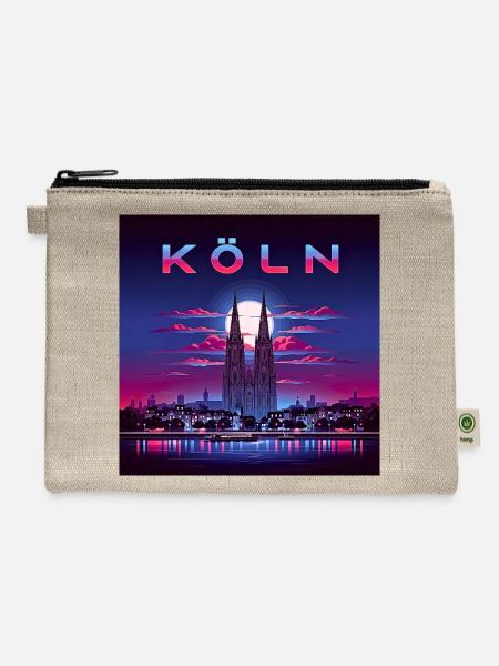 Retro-Neon-Cologne-Skyline-Print-Koelner-Dom-Köln - Hemp Carry All Pouch - natural