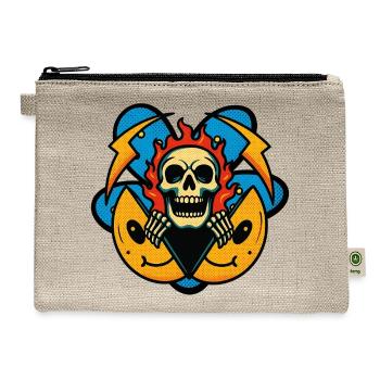 Flaming Skull Emblem Halftone - Hemp Carry All Pouch - natural - Front