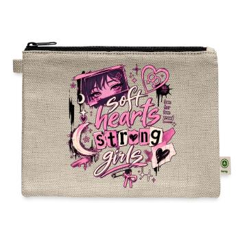 Soft Hearts Strong Girls Lesbian Anime Aesthetic - Hemp Carry All Pouch - natural - Front
