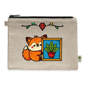 Fox and Framed Plant Pop Art - Hemp Carry All Pouch - natural - Front