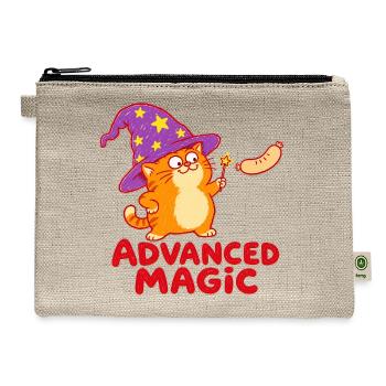 Cute Cat Wizard Floating Sausage Magic - Hemp Carry All Pouch - natural - Front
