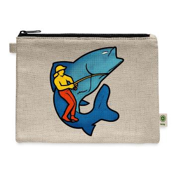 Angler vs Giant Shark Pop Art - Hemp Carry All Pouch - natural - Front