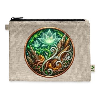Verdant Arc: Mystic Cannabis Lotus Circle - Hemp Carry All Pouch - natural - Front