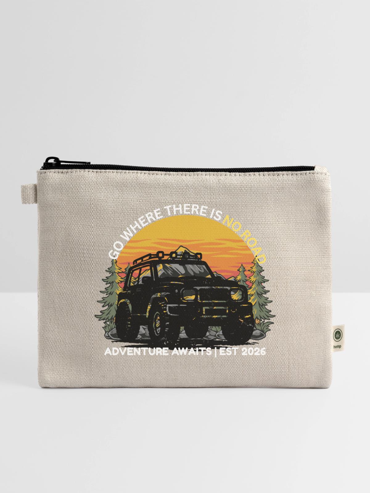 GO_WHERE_THERE_IS NO ROAD - Hemp Carry All Pouch - natural - Front