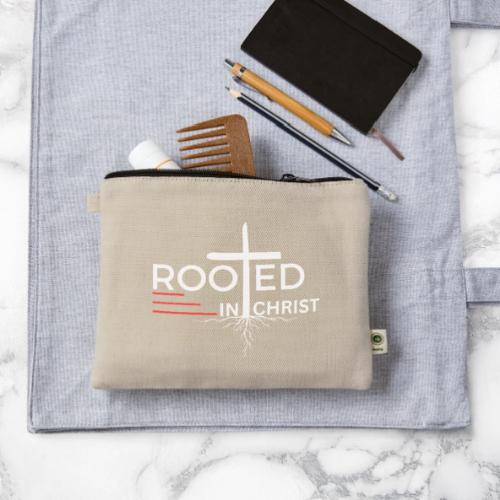Rooted in Christ (white) - Colossians 2:7 - Hemp Carry All Pouch