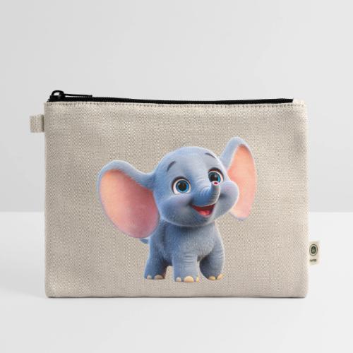 Playful Baby Elephant with Big Eyes - Hemp Carry All Pouch