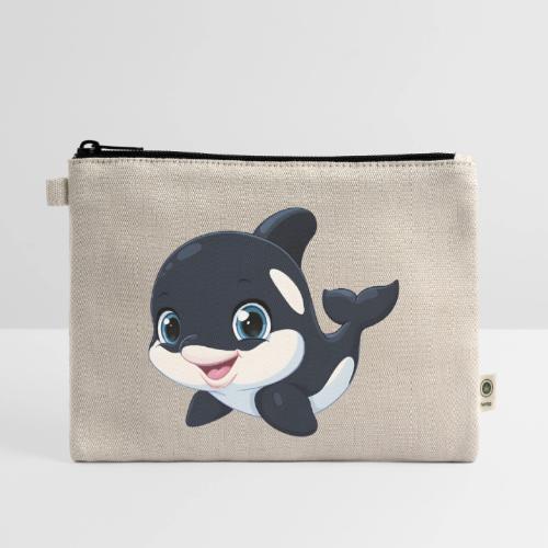 Playful Cartoon Baby Orca with Sweet Smile - Hemp Carry All Pouch