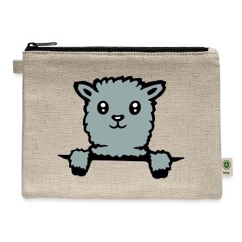 Lamb peeking over fence with big cute eyes - Hemp Carry All Pouch - natural - Front