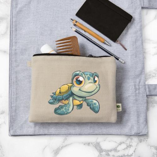 Playful Cartoon Baby Sea Turtle with a Smile - Hemp Carry All Pouch