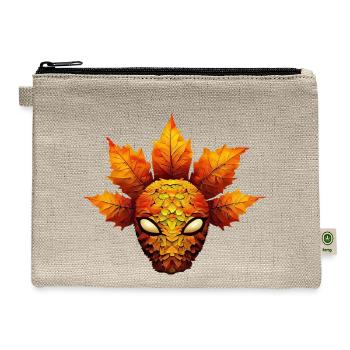 Alien in Autumn Leaves: Colorful Leaf Face - Hemp Carry All Pouch - natural - Front