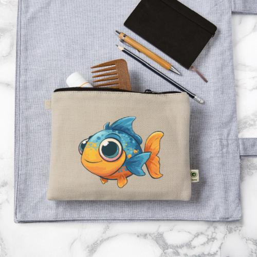 Colorful Cartoon Baby Fish in Blue and Orange - Hemp Carry All Pouch