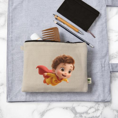 Flying Cartoon Superhero Boy in Yellow Suit - Hemp Carry All Pouch