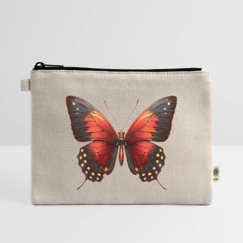 Bright Red, Black, and Yellow Butterfly - Hemp Carry All Pouch