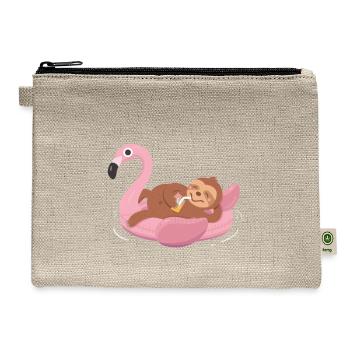 Sloth on Flamingo Float - Hemp Carry All Pouch - natural - Front