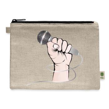 A hand of a singer holds a singing microphone - Hemp Carry All Pouch - natural - Front