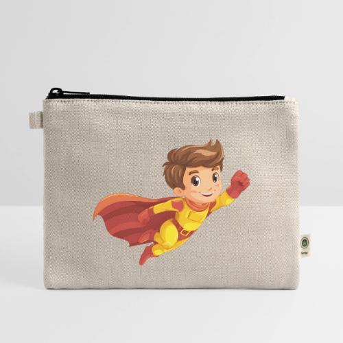 Cheerful Cartoon Superhero Boy Flying High - Hemp Carry All Pouch