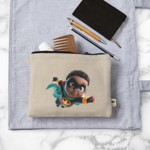Brave Cartoon Superhero Boy in Green Cape - Hemp Carry All Pouch