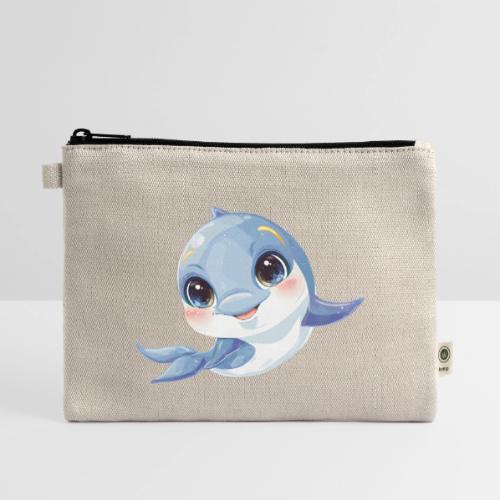 Joyful Blue-White Baby Dolphin - Hemp Carry All Pouch