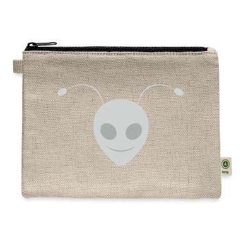 Alien Ant Face Design White Silver - Hemp Carry All Pouch - natural - Front