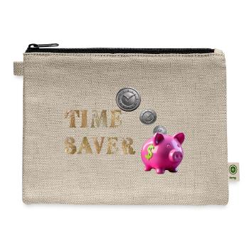 Time Saver Piggy Bank - with Lincoln Log Text - Hemp Carry All Pouch - natural - Front