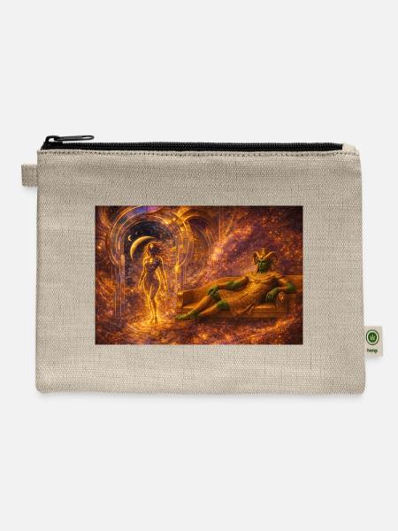 Cosmic Goddess on Golden Throne - Hemp Carry All Pouch - natural