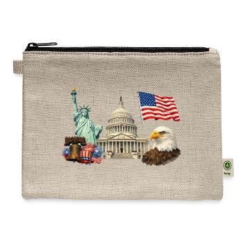 Patriotic Eagle & Landmarks Collage - Hemp Carry All Pouch - natural - Front