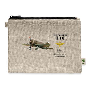 Vintage plane with Gold Wing Emblem - Hemp Carry All Pouch - natural - Front