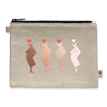 Korean Finger Heart Charm - Hemp Carry All Pouch - natural - Front