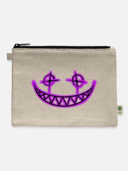 Purple Crosshair Smile Graffiti - Hemp Carry All Pouch - natural