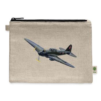 Retro Propeller Warplane with Red Star - Hemp Carry All Pouch - natural - Front