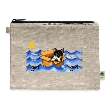 Cute Cat in a Box Floating on Ocean - Hemp Carry All Pouch - natural - Front