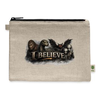 I Believe in Monsters - Bigfoot Aliens Mothman - Hemp Carry All Pouch - natural - Front