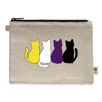 Non Binary Pride – Yellow White Purple Black Cats - Hemp Carry All Pouch - natural - Front