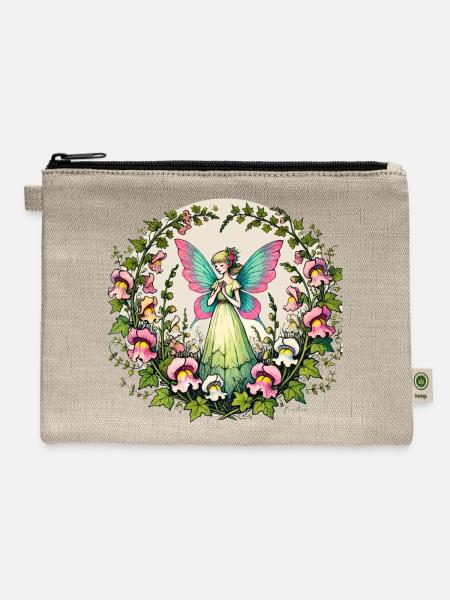 Fairy in Bloom Circle - Hemp Carry All Pouch - natural