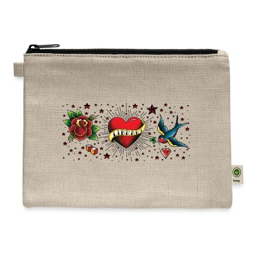 I Love My Library Tattoo Vignette - Hemp Carry All Pouch