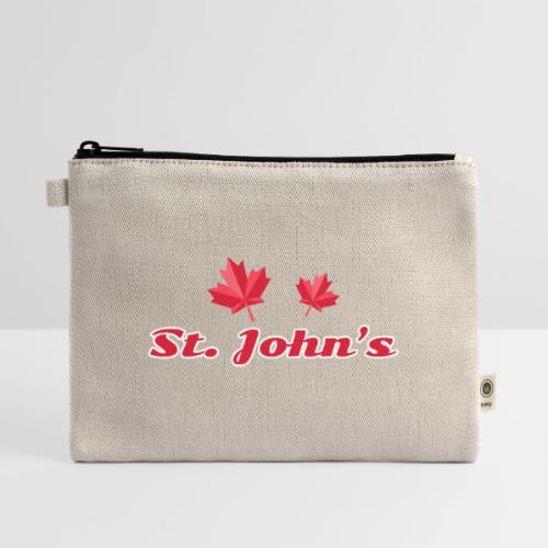 St. John's with two red maple leaves - Hemp Carry All Pouch