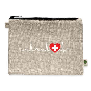 Switzerland - heartbeat, pulse, heart line, ECG - Hemp Carry All Pouch - natural - Front