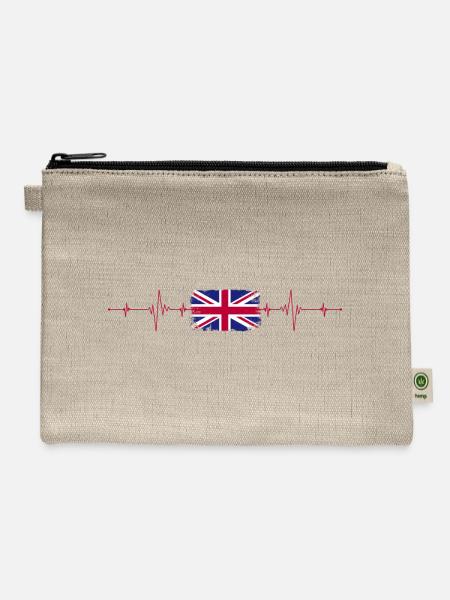 Union Jack Heartbeat Design - Hemp Carry All Pouch - natural