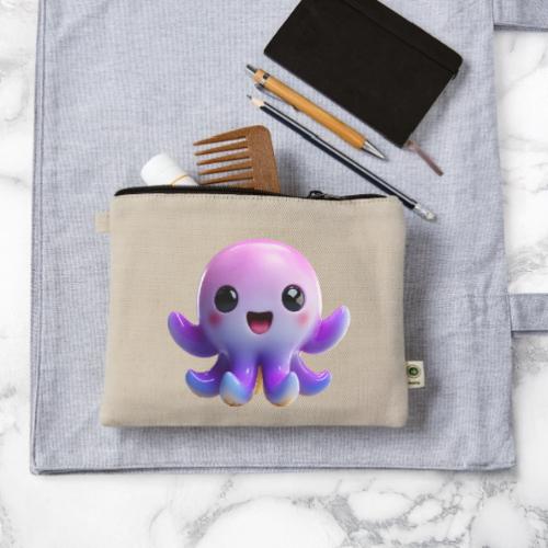 Joyful Cartoon Purple Baby Octopus with Big Smile - Hemp Carry All Pouch
