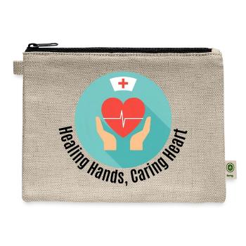 Healing Hands, Caring Hearts – Nurse T-Shirt - Hemp Carry All Pouch - natural - Front