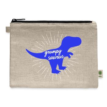 Grumpysaurus Funny Blue T-Rex Dinosaur - Hemp Carry All Pouch - natural - Front