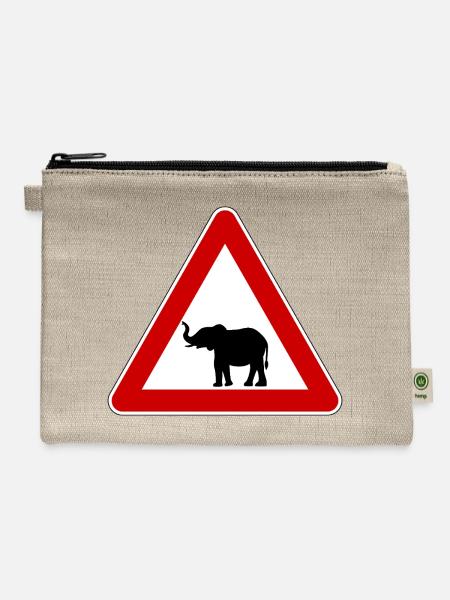 Elephant Warning Sign - Hemp Carry All Pouch - natural